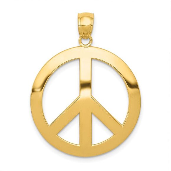 14k Yellow Gold 24mm Polished Convex Peace Symbol Pendant - Picture 1 of 6